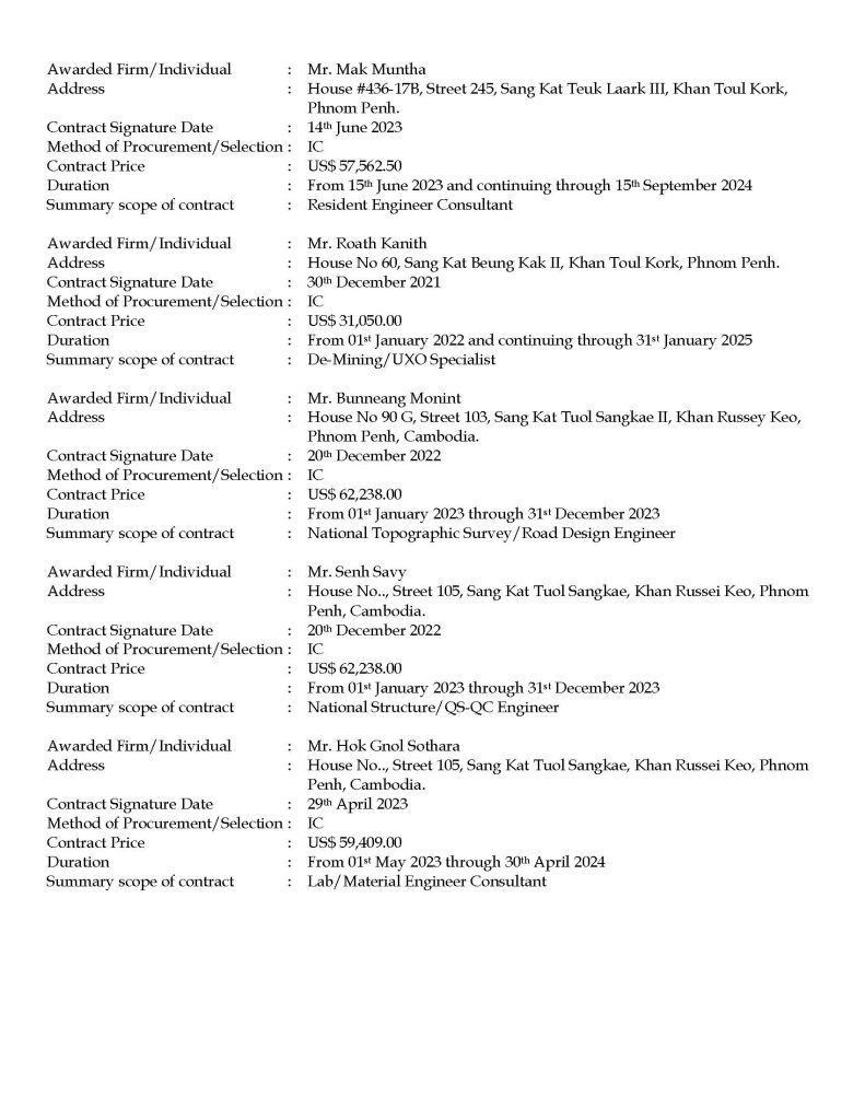 1 Summary Contract Award Consultant CASDP June 2023 Page 2