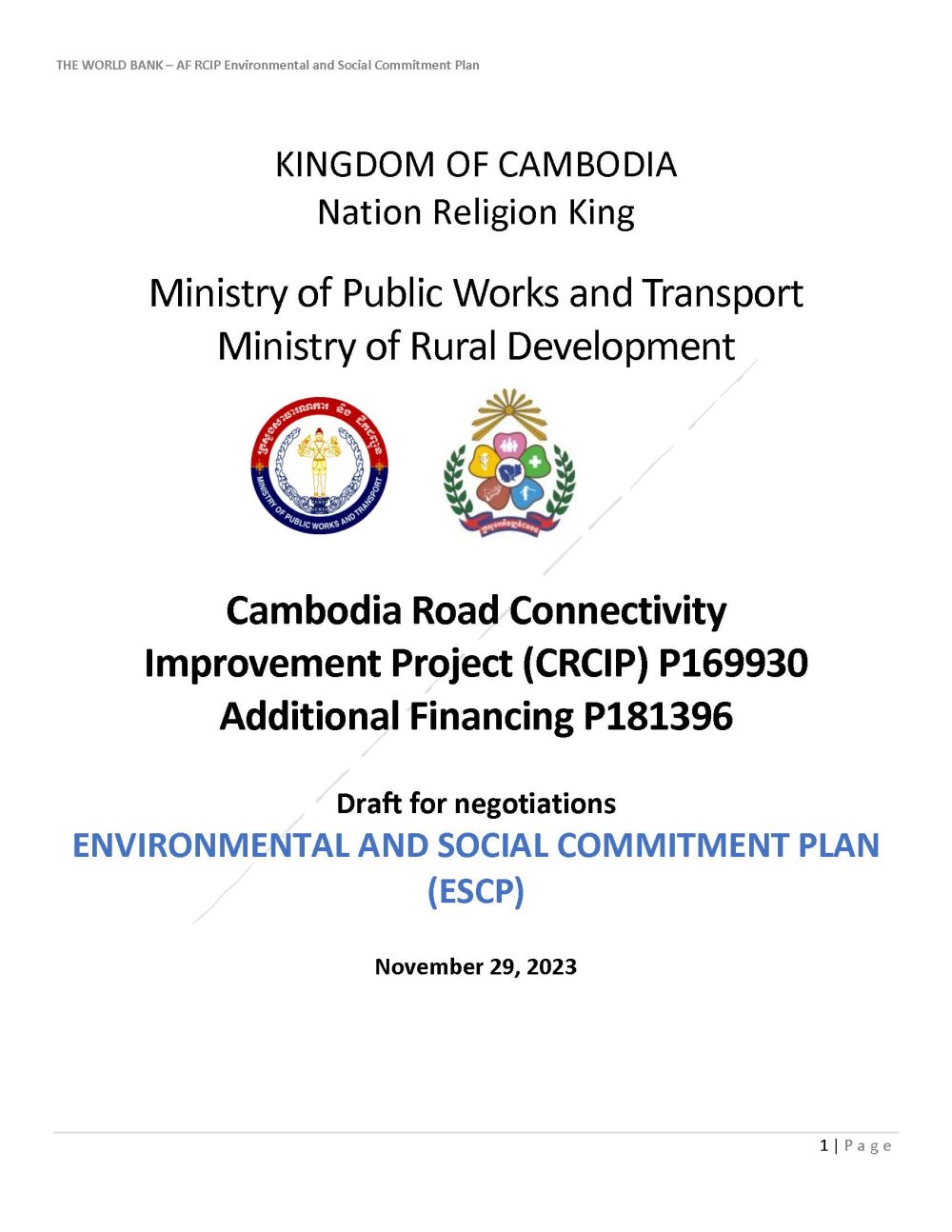 Environmental and Social Commitment Plan ESCP