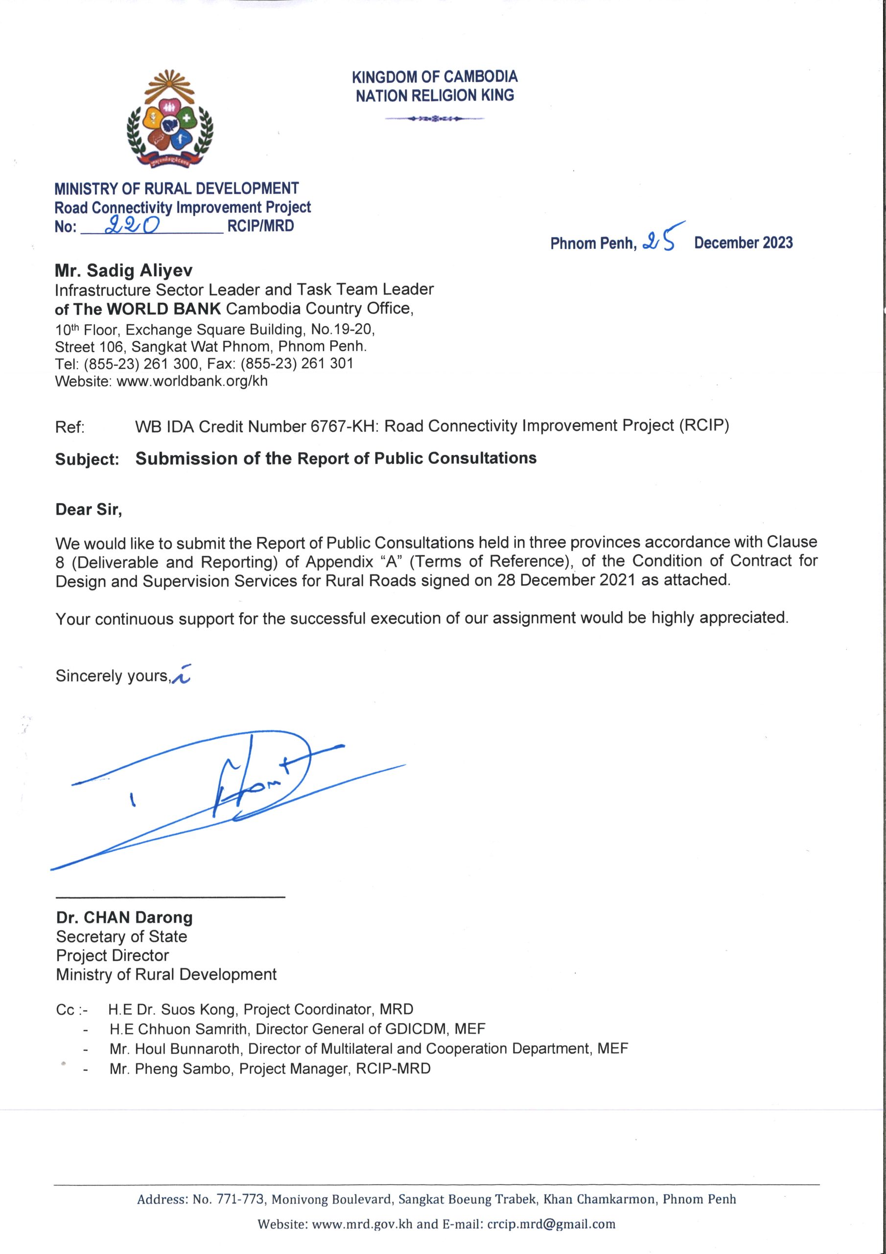 Submission of the Report of public consultations
