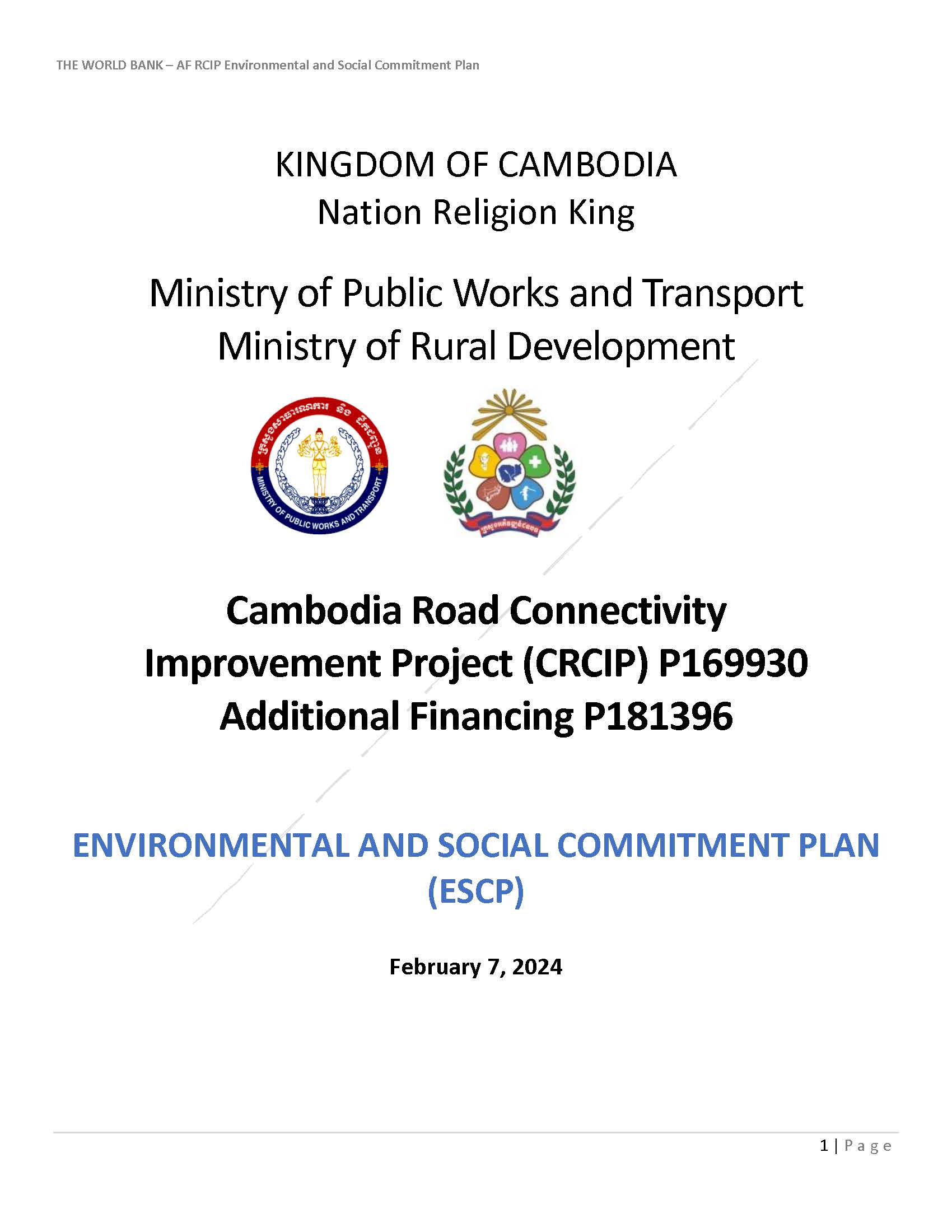 ENVIRONMENTAL AND SOCIAL COMMITMENT PLAN
