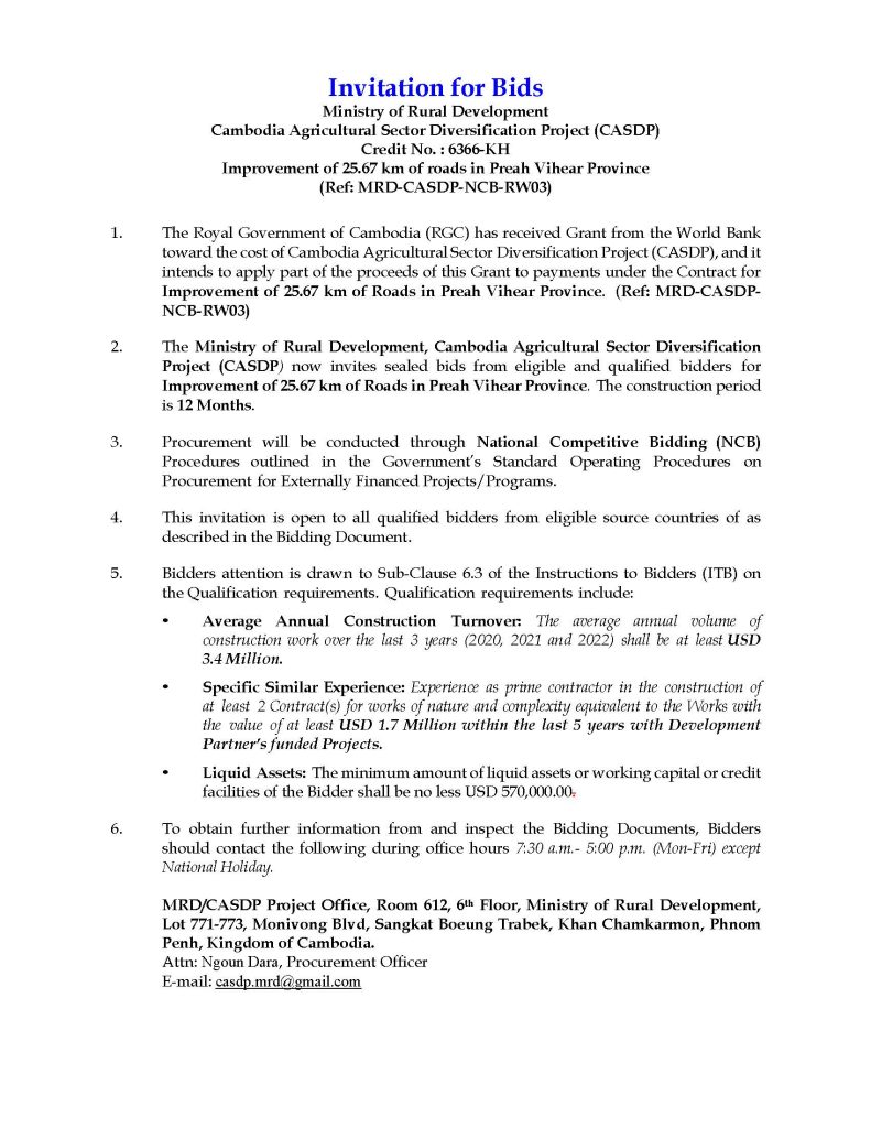 Invitation for Bids for CASDP NCB RW03 Page 1