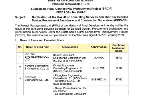 Notification of the Result of Consulting Services Selection for Page 1