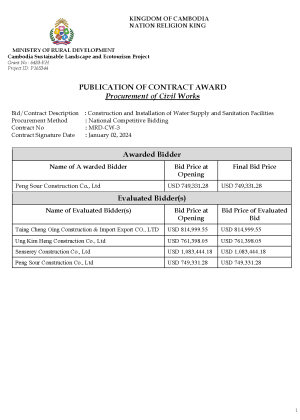 Summary Contract Award Civil Works Water Supply