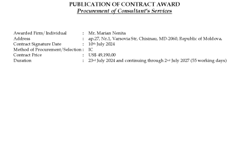 Summary Contract Award International Procurement Consultant