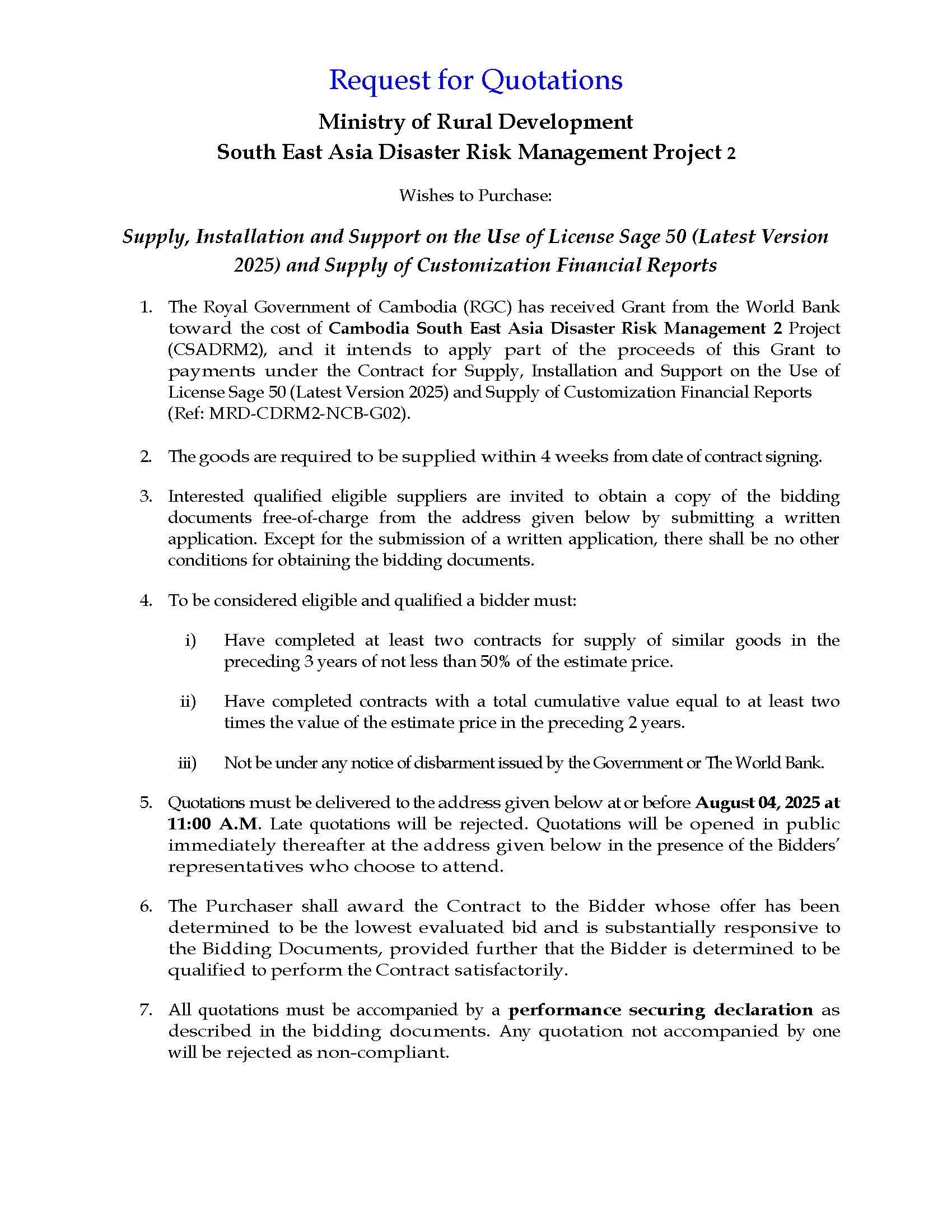 Request for Quotations Sage50 DRM2 Page 1