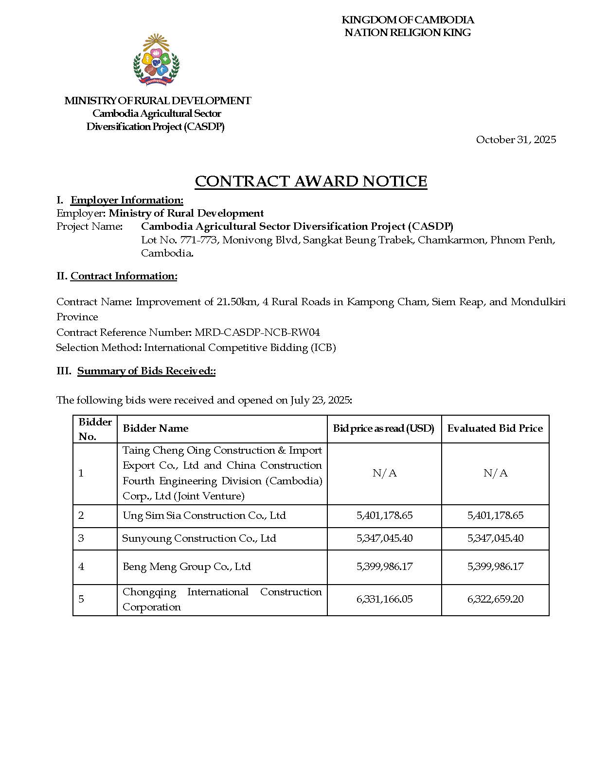 Contract Award Notice RW04 Page 1