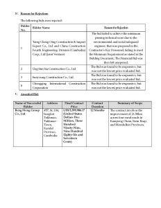 Improvement of 21.50km, 4 Rural Roads in Kampong Cham, Siem Reap, and Mondulkiri Province 5 Contract Award Notice RW04 Page 2