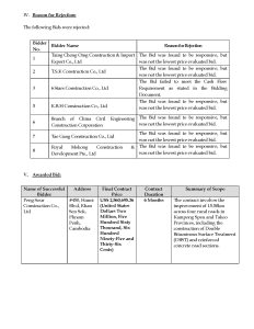 Improvement of 15.50km, 4 Rural Roads in Kampong Speu & Takeo Province 5 Contract Award Notice RW05 Page 2