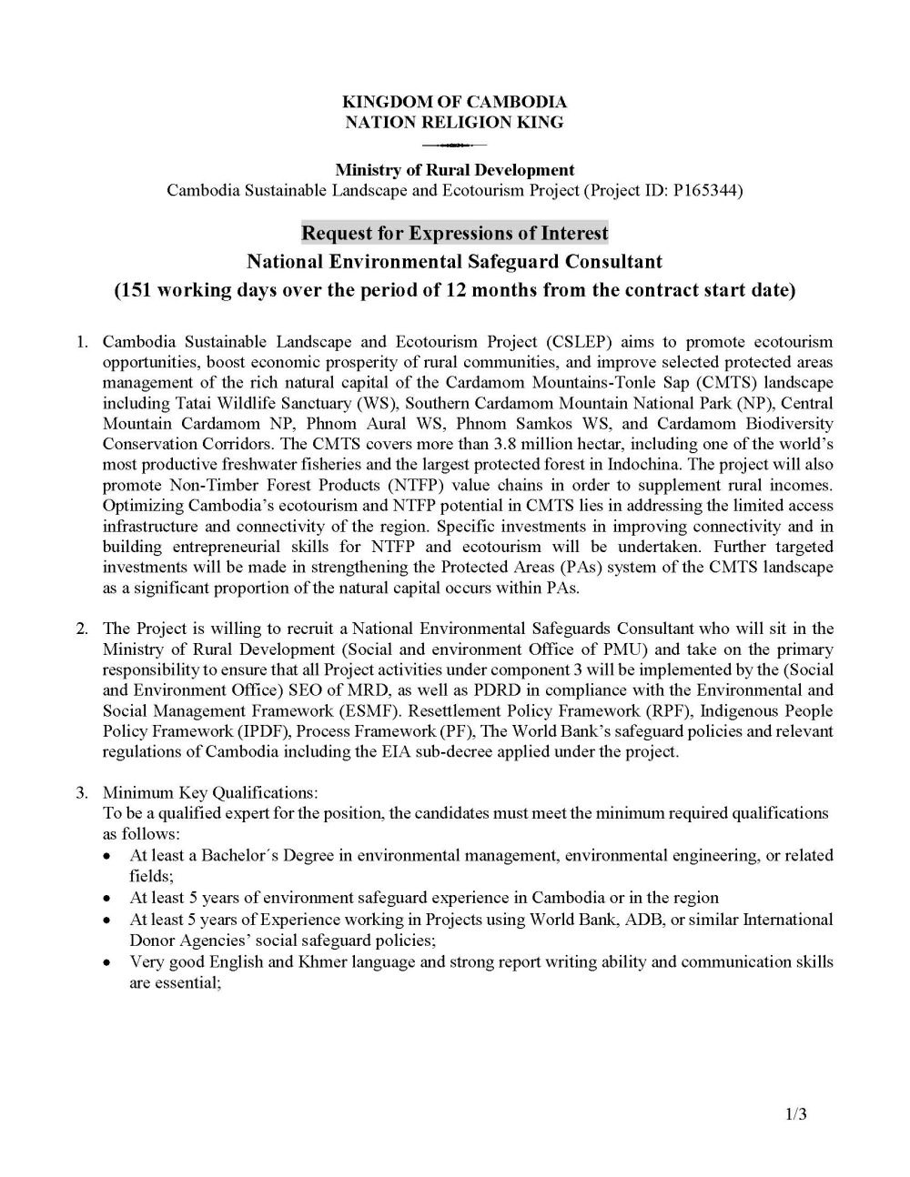 1 REOI for Environmental Safeguard Page 1