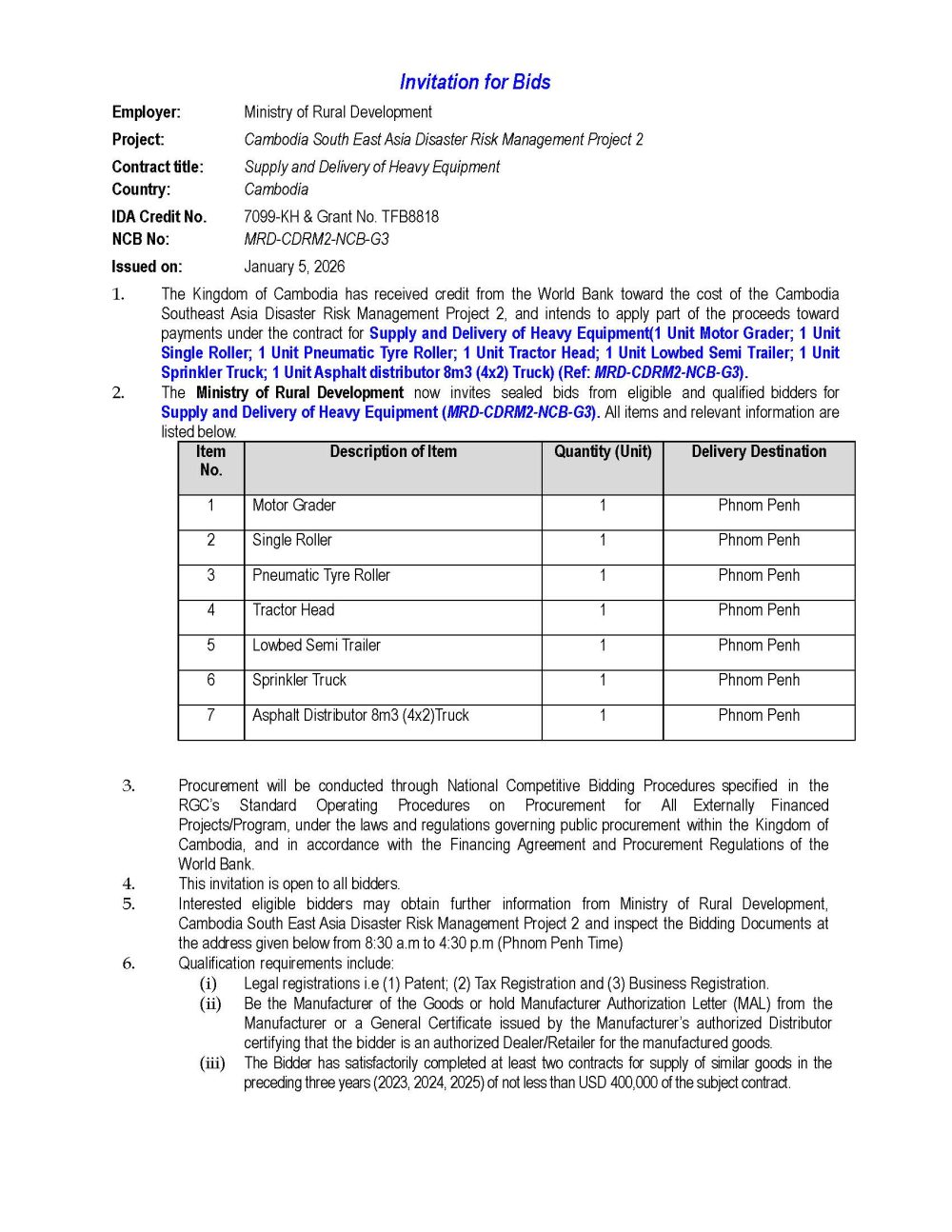 Invitation for Bids DRM2 GOODs Page 1