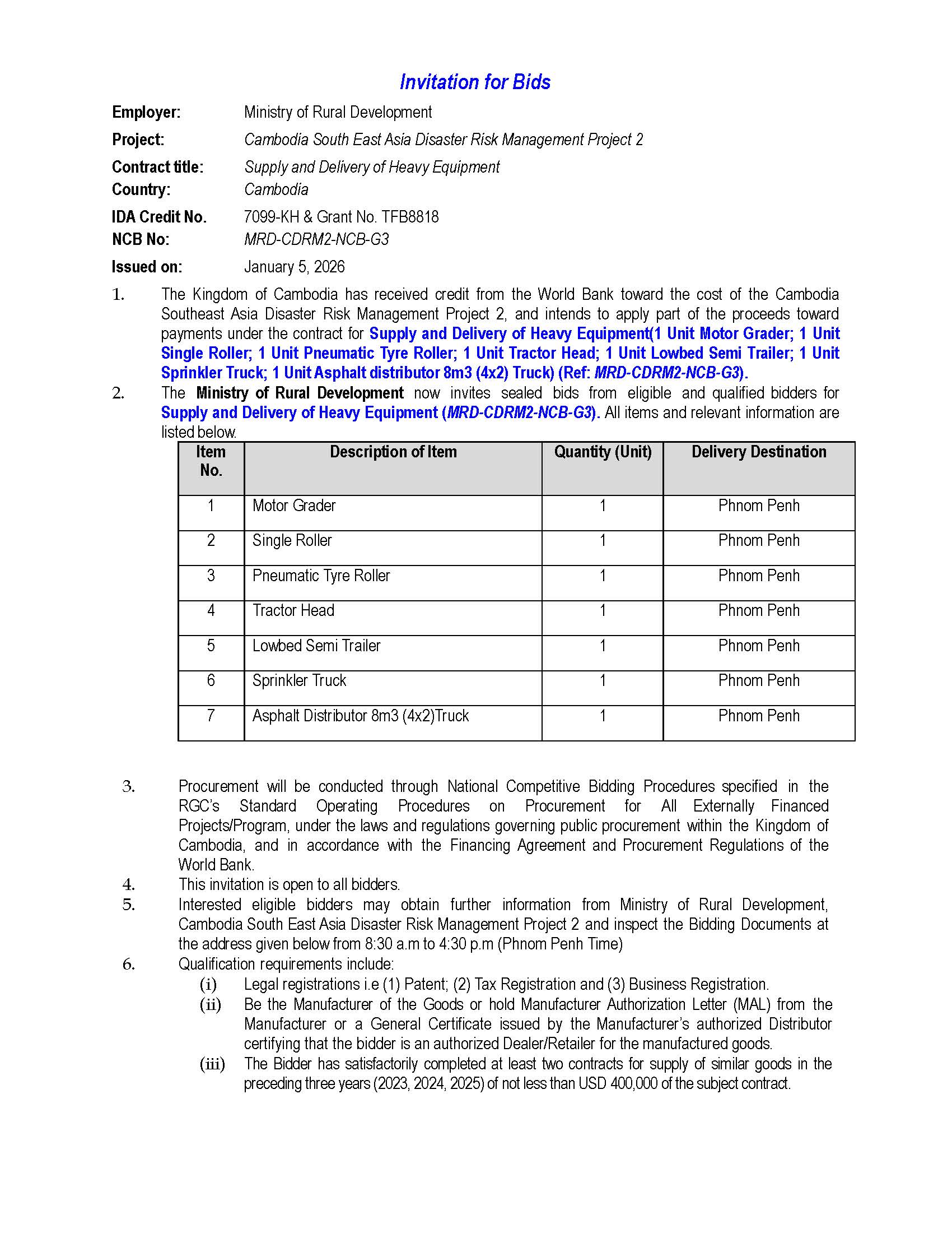 Invitation for Bids DRM2 GOODs Page 1