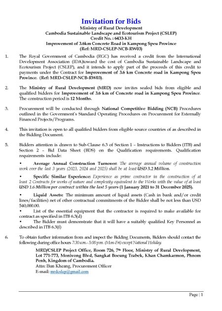 Invitation for Bids RW03 CSLEP Page 1