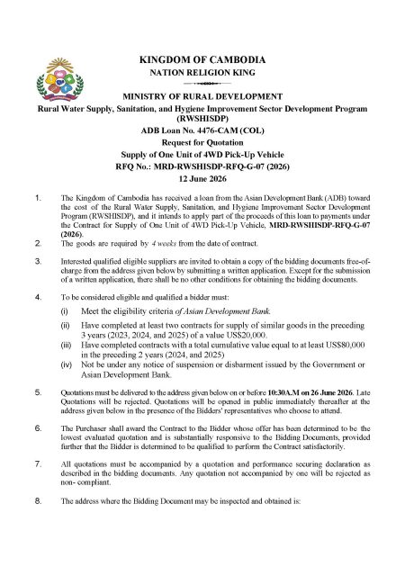 G 07 RFQ Supply of 4WD Pick Up Vehicle 1 Unit 04 June 26 Page 1