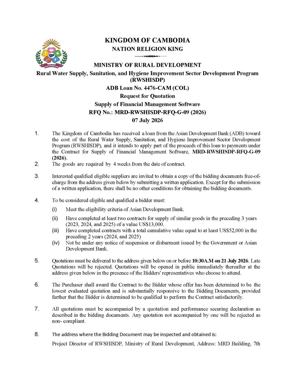 G 09 RFQ Adv Supply of financial management software 06 July 26 Page 1