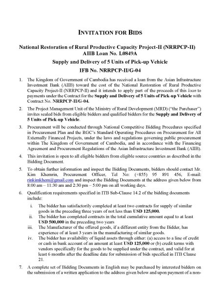 Invitation for Bids NRRPCP II Vehicles Page 1